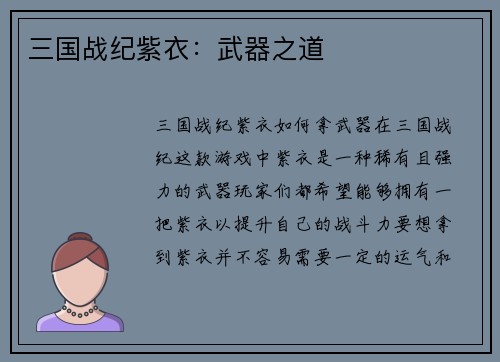 三国战纪紫衣：武器之道